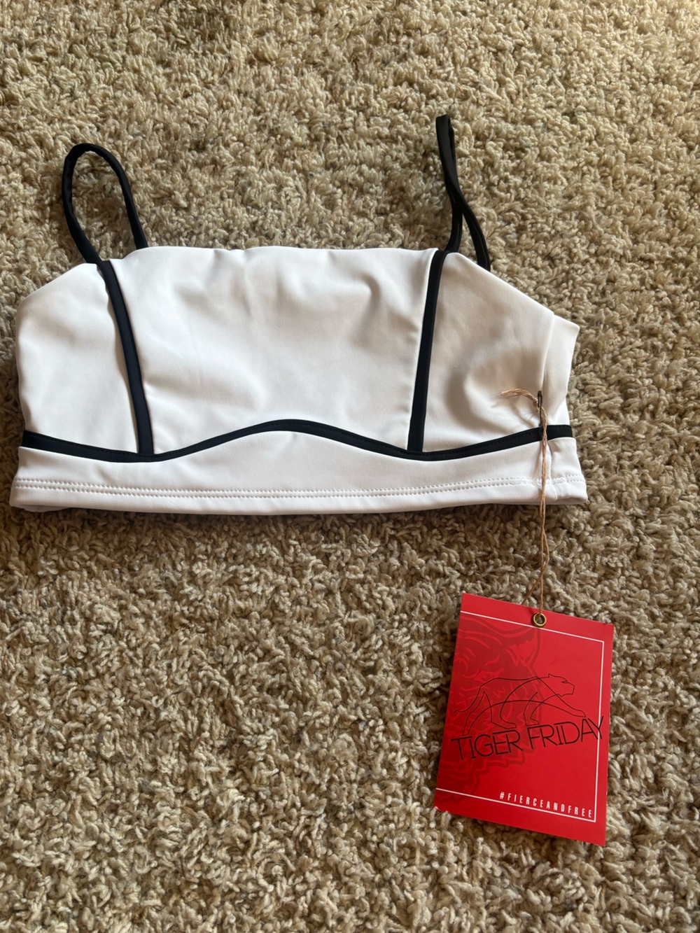 Tiger Friday White Bralette Sports Bra with Black Trim